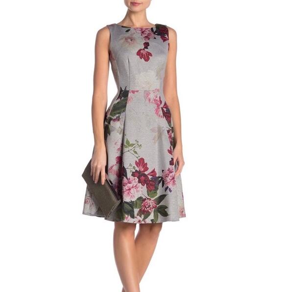 Calvin Klein Dresses & Skirts - Calvin Klein fit and flare dress women’s size 8 gray floral scuba romantic event